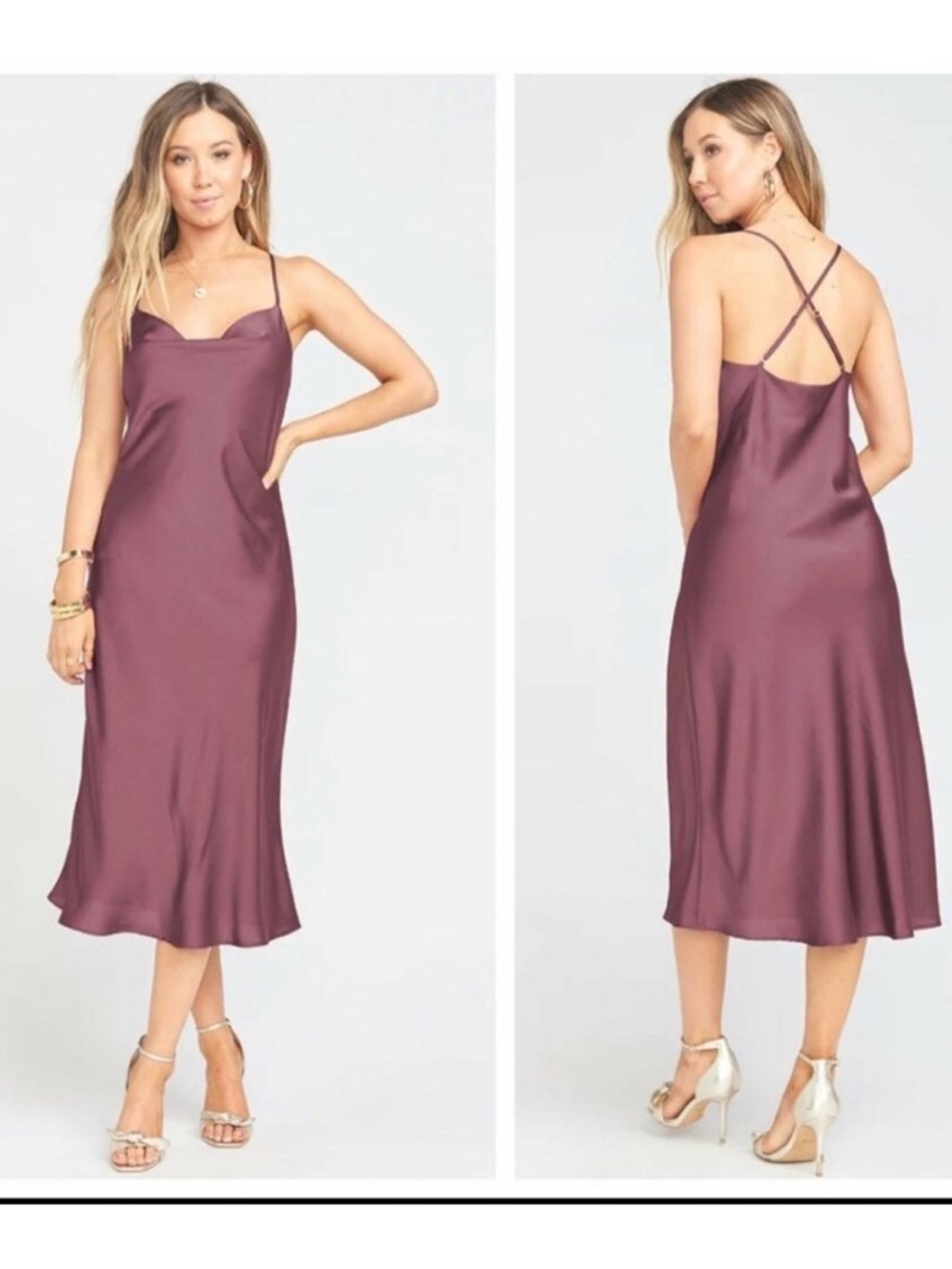 Show Me Your MuMu Verona Cowl Satin Silky Slip Dusty Plum Midi Dress NWT $168